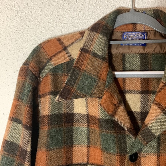 VTG 70’s Pendleton Woolen Mills OR Virgin Wool Xl Plaid Shacket Coat Warm Tones - Picture 8 of 17